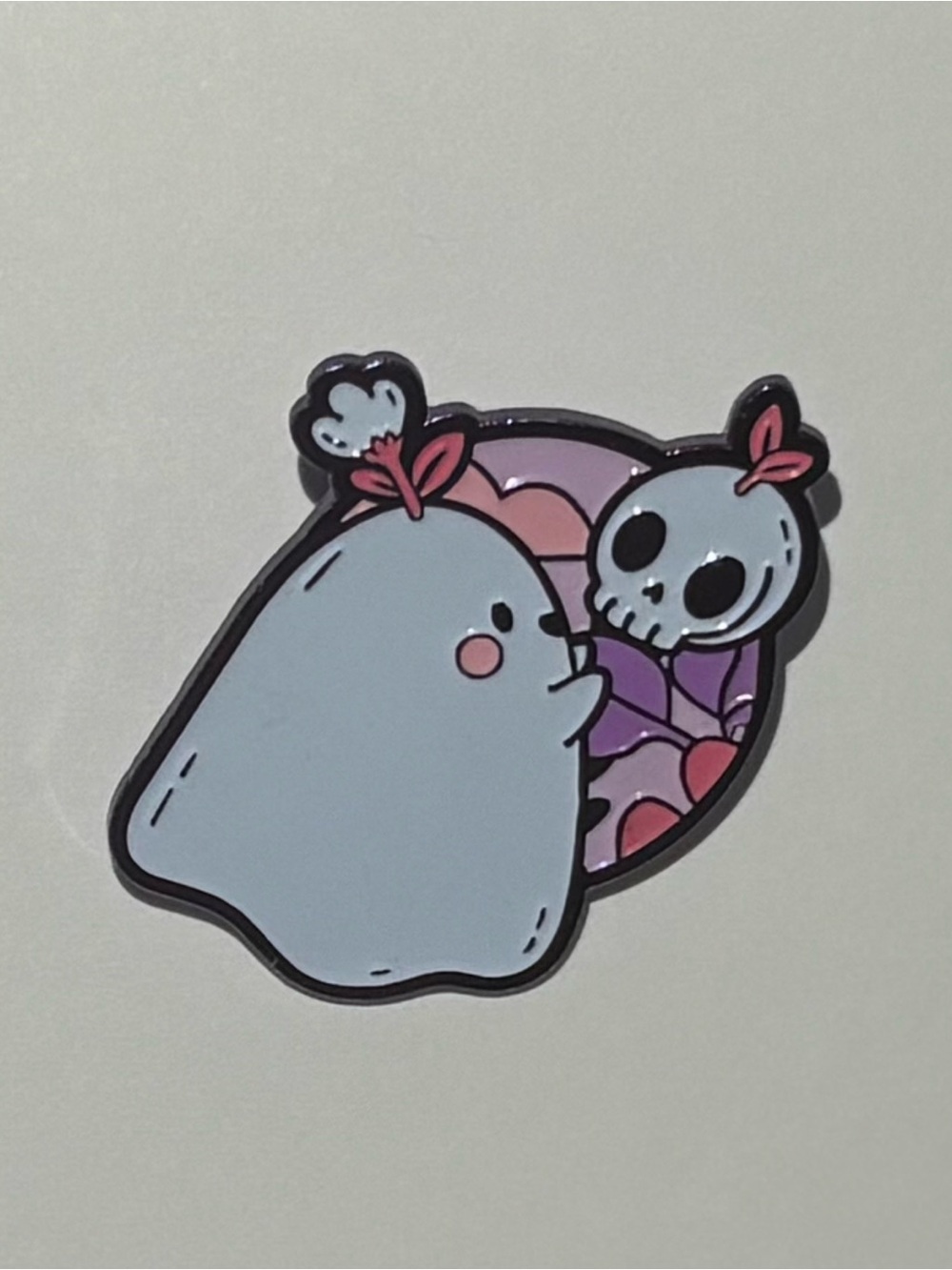 Cute Ghost & Skull Enamel Pin - Pink, Purple Accent